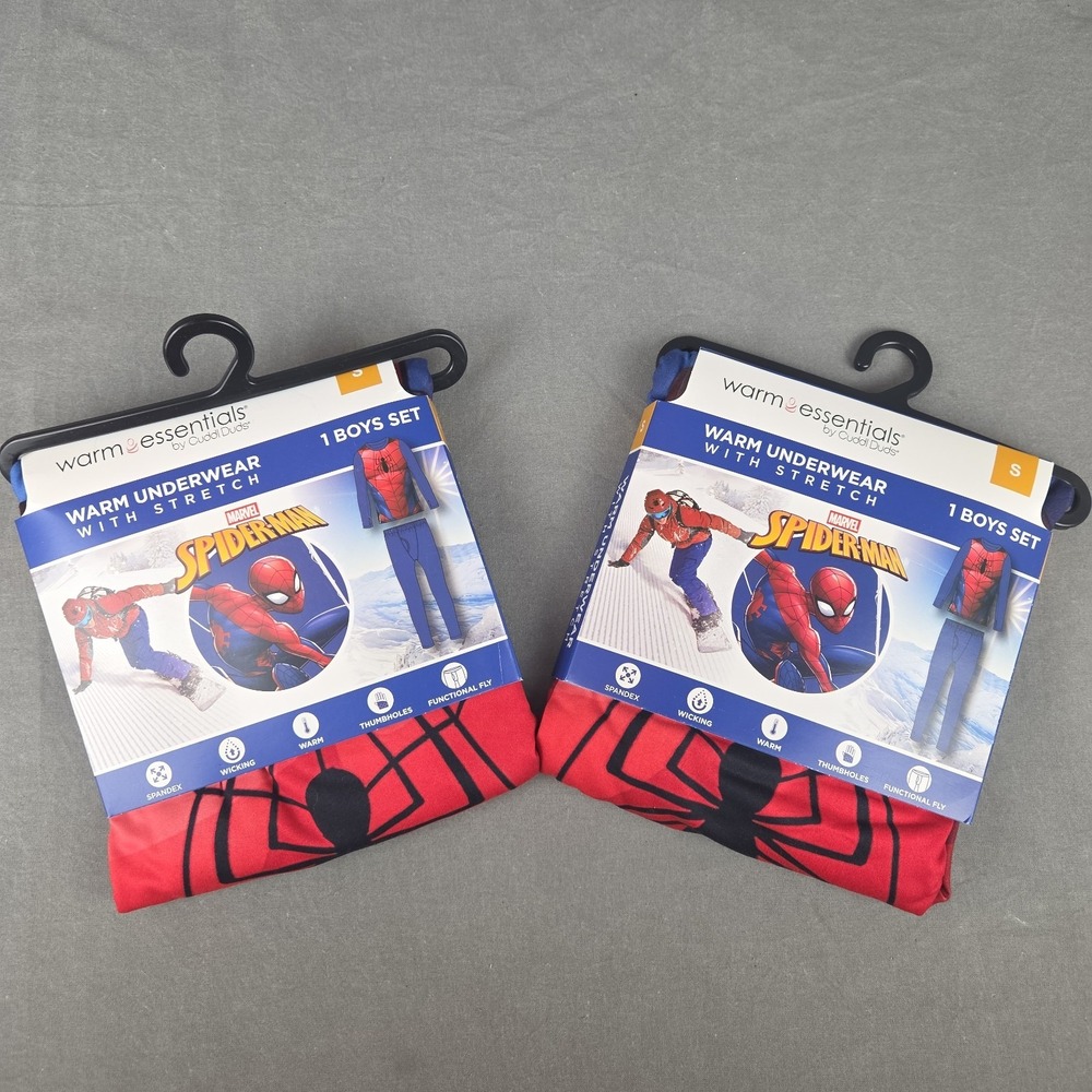 Boy's Warm Essentials Spider-Man Thermal Underwear Set Cuddl Duds Small 6/7 X2